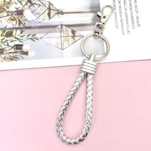 Silver Faux Leather Braided Keychain